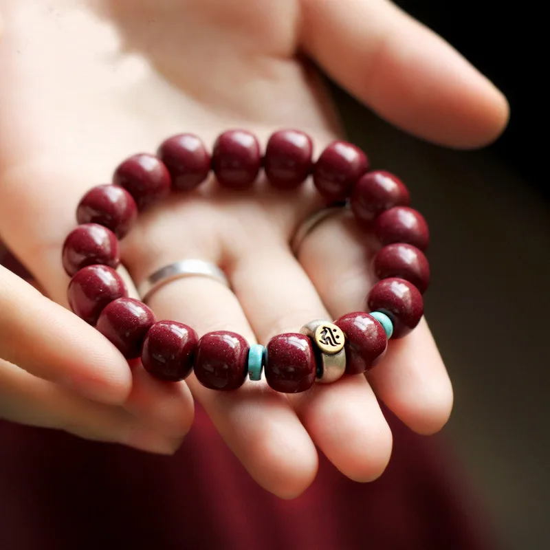 Raw Ore Purple Gold Sand Bracelet Zodiac Natal Buddha 925 Silver Heart Mantra Cinnabar Barrel Beads Nafu Character