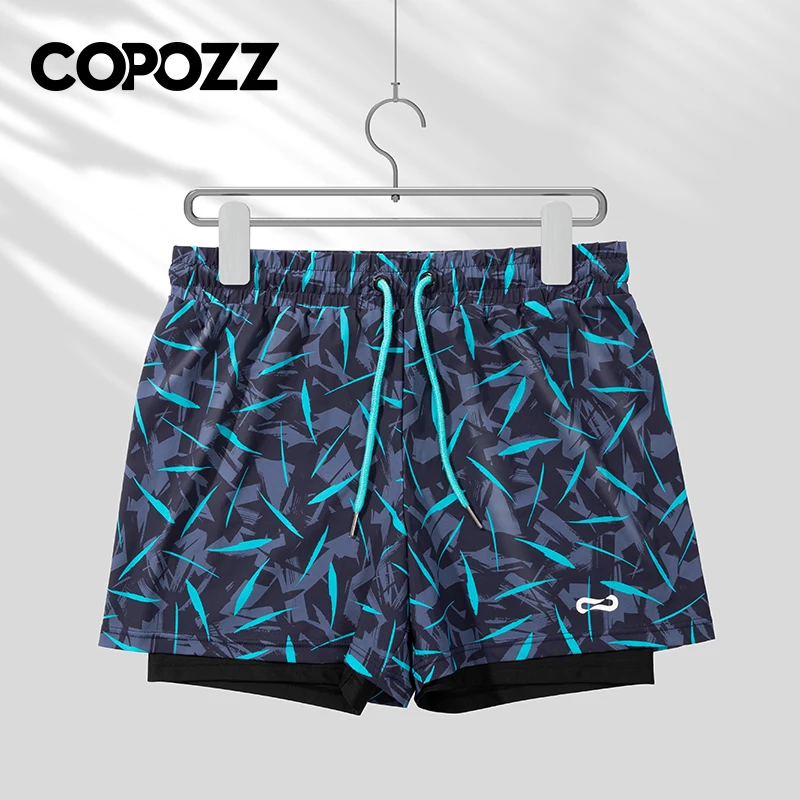 COPOZZ-bañador de playa para hombre, pantalones cortos de cintura elástica con cordón, de secado rápido, de talla grande