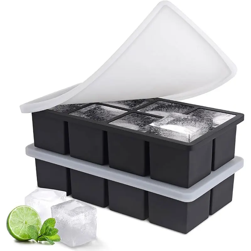 4/6/8/ Square Grid Large Ice Tray Mold Box Large Food Grade Silicone Ice Cube Tray Mold Bar Wine Ice Cube Manufacturer Model