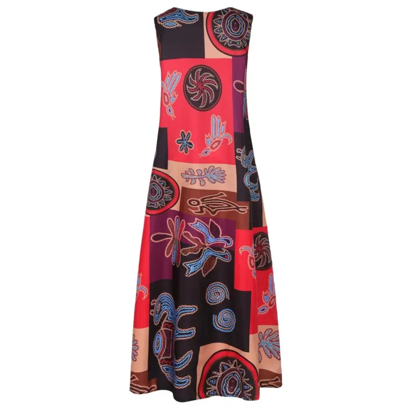 1 pcs/lot Women summer dress plus size print casual sleeveless vintage bohemian O-neck maxi long dress (good)