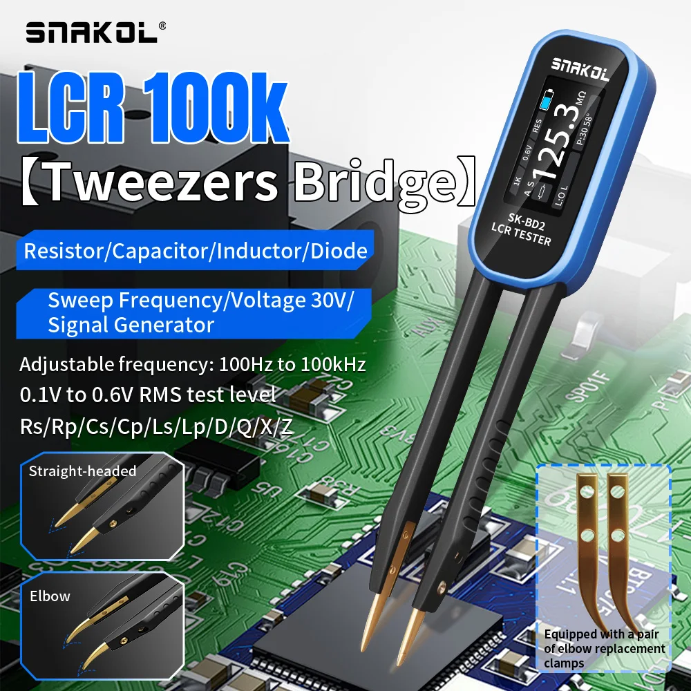 SNAKOL BD2 Smart Tweezer LCR Digital Bridge Tester Ein-Tasten-Messung für: Widerstand, Kapazität, Induktivität, Dioden, Spannung