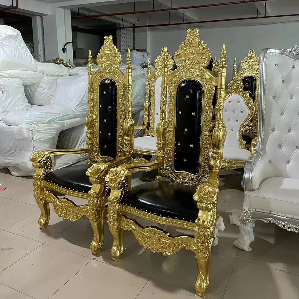 2pcs King Throne Chair High Back Royal Luxury Chair For Groom And Bride High Grade Hotel Furniture Throne Chair