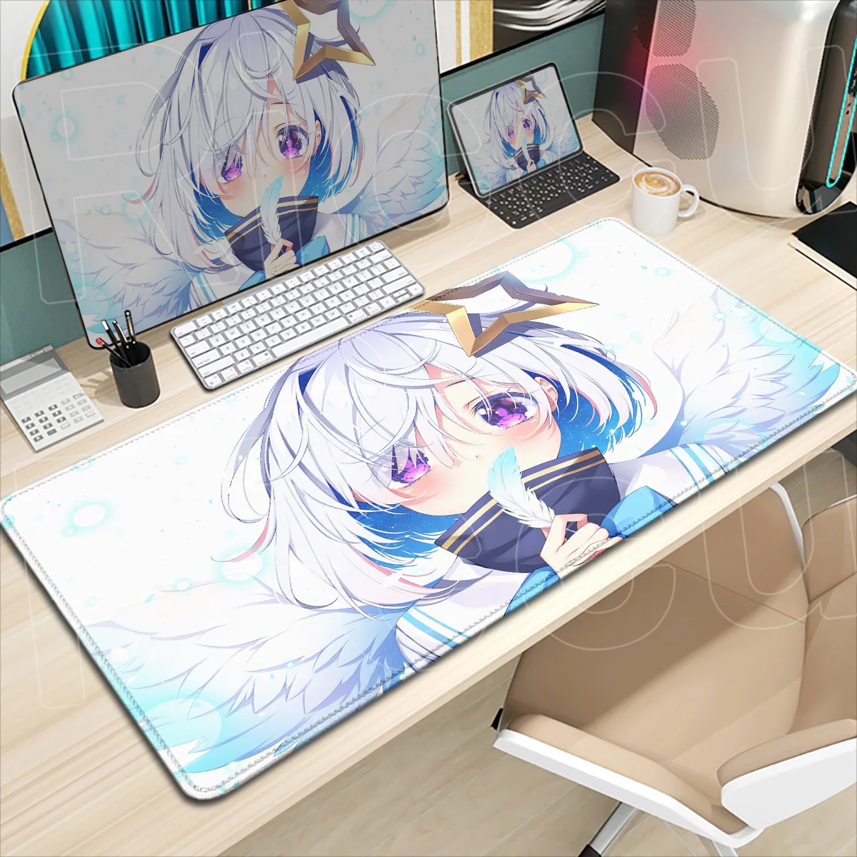 Hololive Amane Kanata Mauspad, Tastaturmatten für Computerspiele, großer XXL-Schreibtischteppich, rutschfester, schnelles, kantenverriegelter HD-Bürozubehör – Detail 18