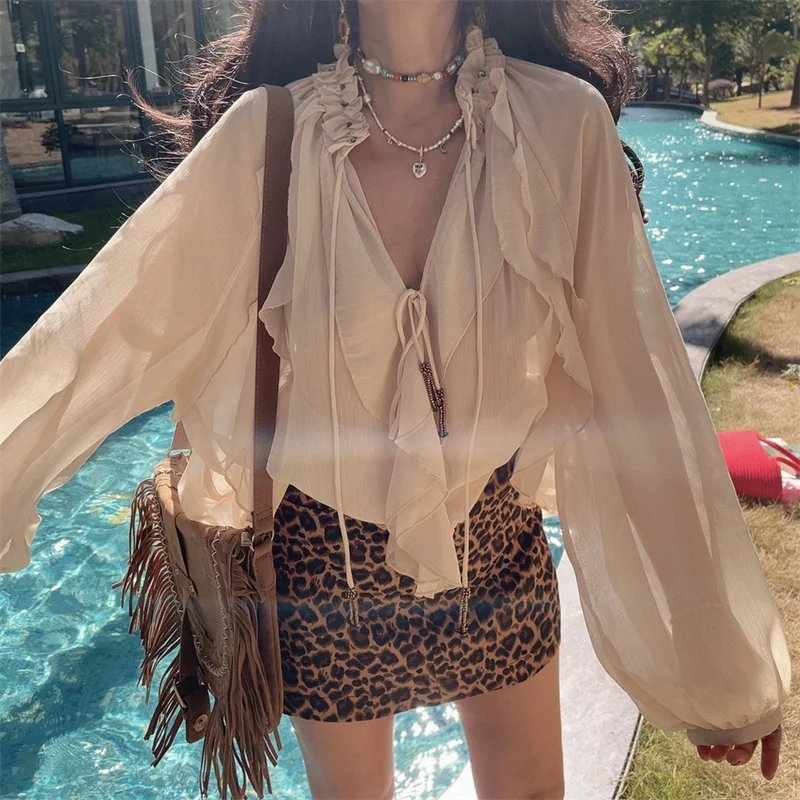 

Boho Early Spring Long Sve irt Women's Holiday Sle V-ne Loose Fit Polyester Fiber Pure Color Cod2026