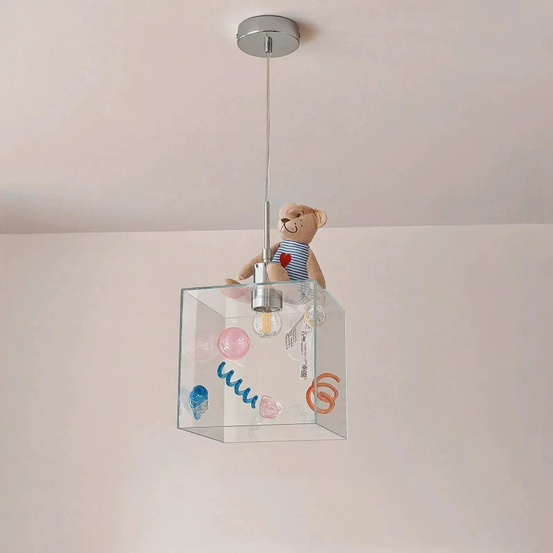 Colorful Dopamine Memphis Glass Chandeliers Children's Room Bedroom Bedside Lamps Warm Nursery Baby Room Girl Bedroom Chandelier
