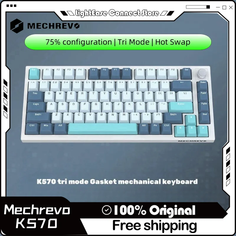 

Mechrevo K570 Tri Mode 81 Key Customized Mechanical Keyboard Multimedia Knob Gasket Structure Hot Swap Hifi Jelly Switch