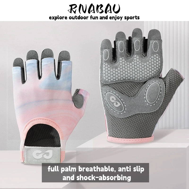 RNABAU Outdoor Sports Fitness Gym Gloves Women Yoga Training Anti Slip Breathable Gloves Road Cycling Half Finger Riding Gloves