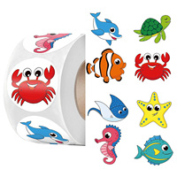 100-500 Pcs 1inch 2.5cm Sea Animal Stickers Roll Children's Toys Praise Reward Student Work Label Stationery Gift Sticker