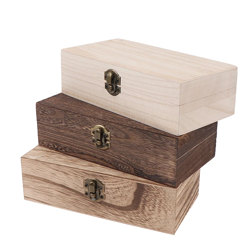 1PCS Retro Wooden Box Postcard Storage Box Jewelry Box Desktop Natural Wood Clamshell Storage Hand Decoration