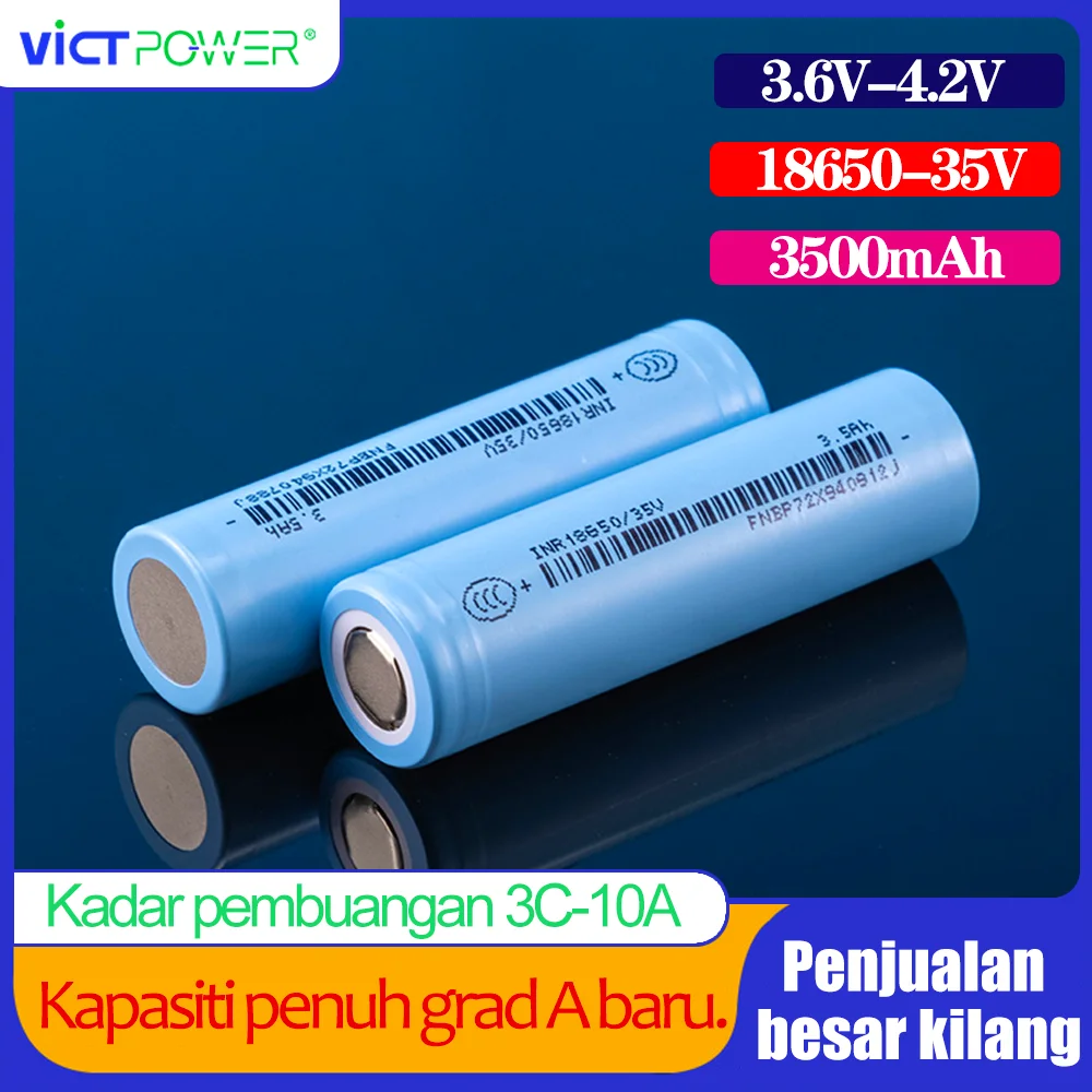 100pcs Victpower high rate cell 1000 times long life Rechargeable lithium-ion Battery INR18650 35v 3500mAh Battery 3.7V 3C 10A