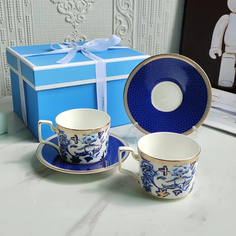 Ceramic Dinnerware Set with Saucer Handle, Coffee Cup, Ashtray, Hand-Painted Flower Element, Present Package, 1 Piece, 2 Suit