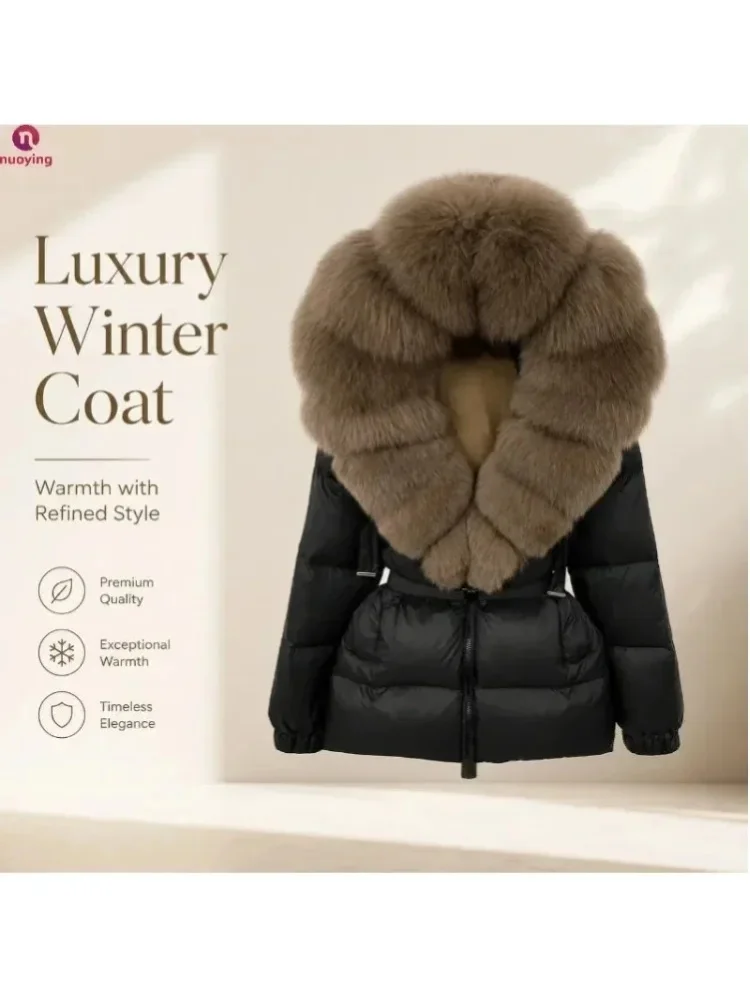 90% Weißer Enten-Daunen-Puffermantel für Damen, Parka-Jacke mit Echtfuchs-Fellkapuze, Wasserdichte Dicke Warme Winterjacke für Outdoor- und Alltagseinsätze