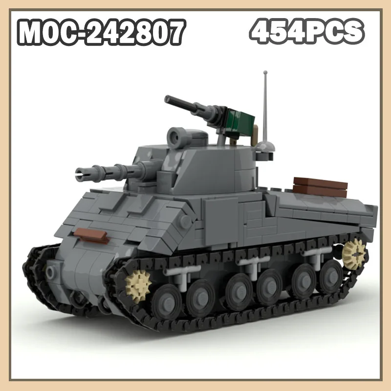 MOC-242807 블록 M4 셔먼 탱크 MOC 군용 탱크 모델 창의적인 선물 퍼즐 블록 세트 454PCS