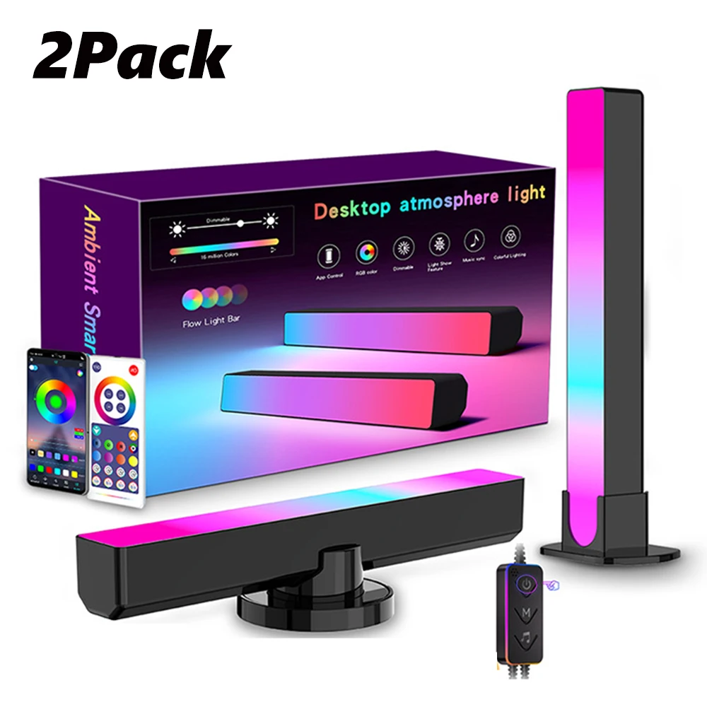 

FTOYIN WIFI Music Light Bar Bluetooth RGB Desk Atmosphere Lamp 2pack Game TV Wall Computer Decoration Music Rhythm Night Light