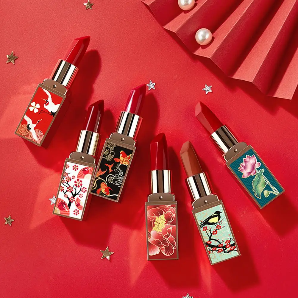 Rouge à Lèvres Gravé en 3D de Style Ethnique Chinois, 256 Velours, pour Femme, Maquillage, 03/Mariage, Banquet, Cosmétiques, Gif A4Y7