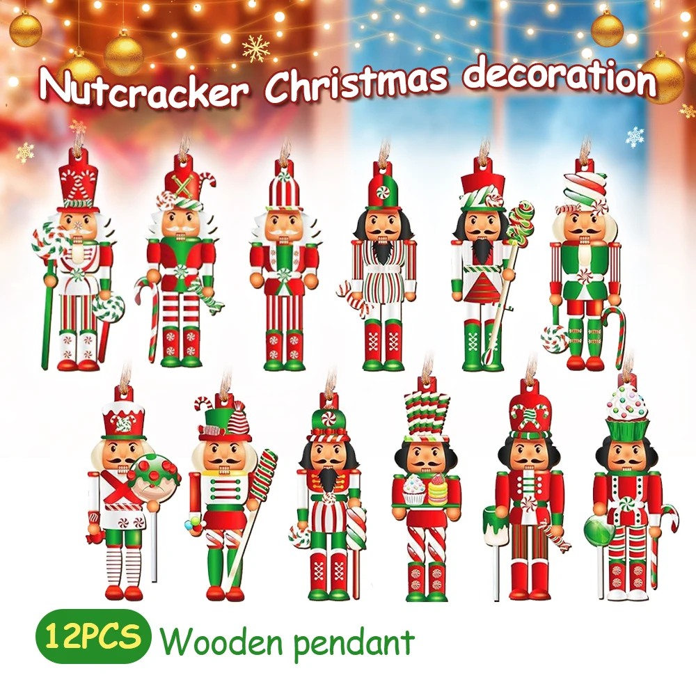 Soldat Casse-Noisette Bonbons Pendentif En Bois, Ornement De Face D'arbre De Noël, Décoration De Noël Pour La Maison, Cadeau De Nouvel An, Nouveau, 12 Pcs, 24Pcs