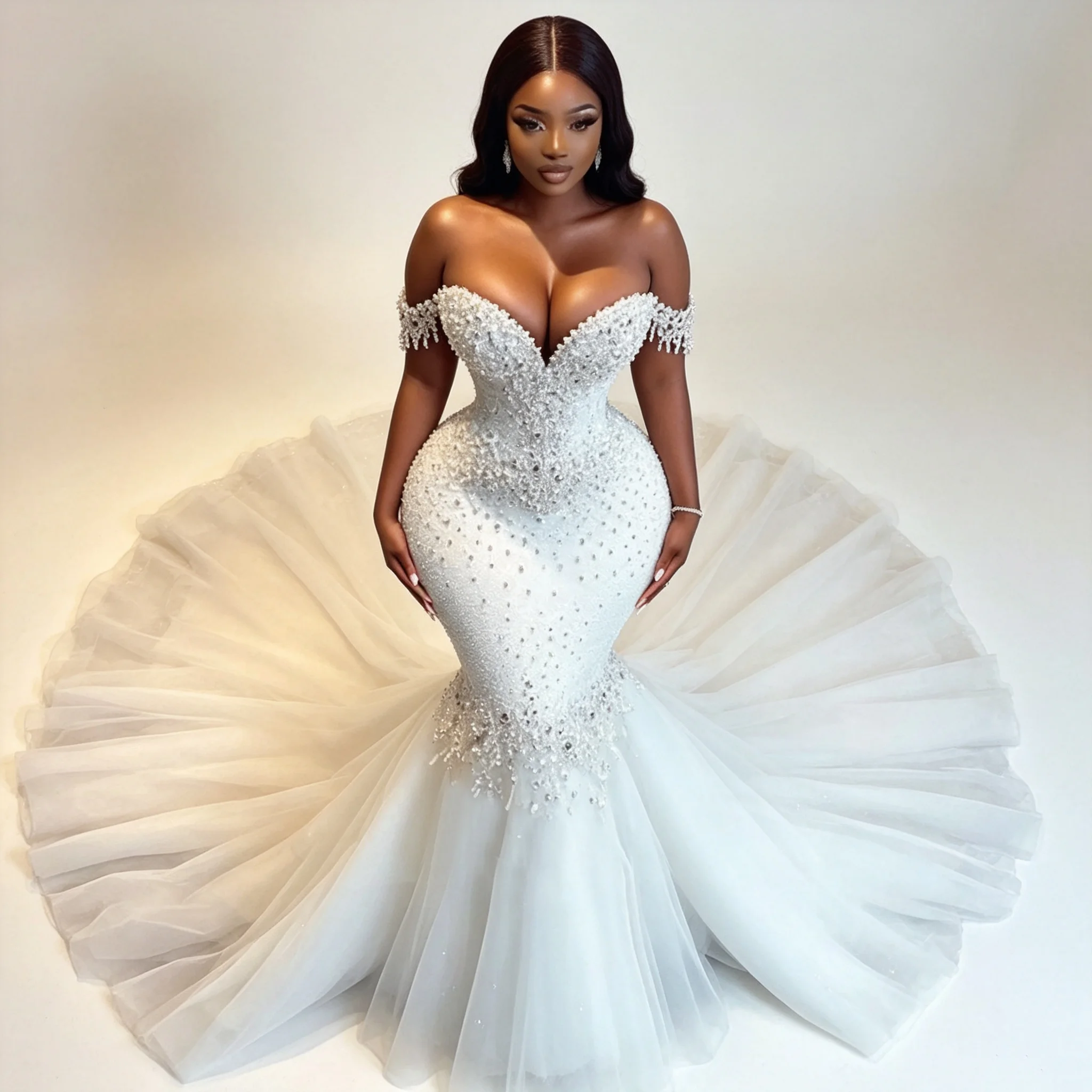 Romantic Mermaid Wedding Dresses For Bride Sparkly Crystals Beading Sequin Tulle Bridal Gowns Customized Lady Formal Party Dress