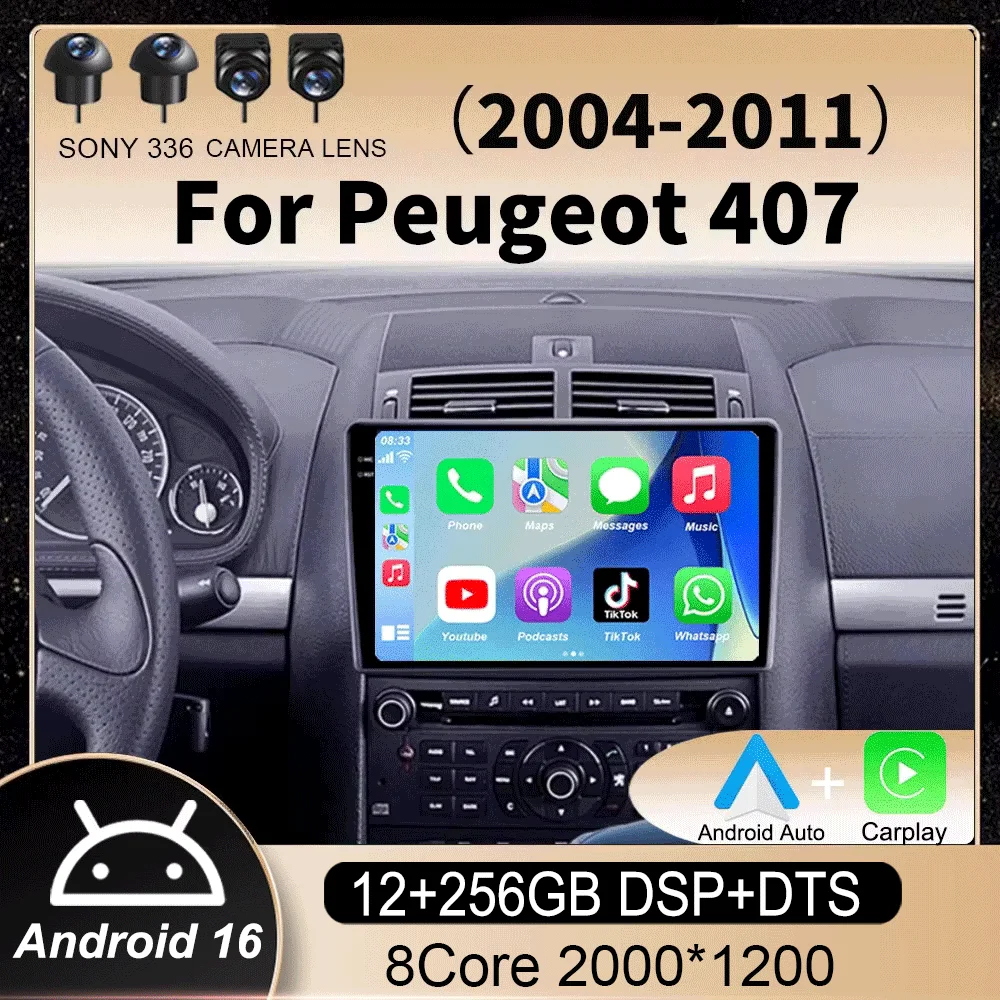 

Android 16 Carplay Auto For Peugeot 407 1 2004-2011 Car Radio Multimedia Video Player Monitor Navigation GPS Autoradio Stereo BT