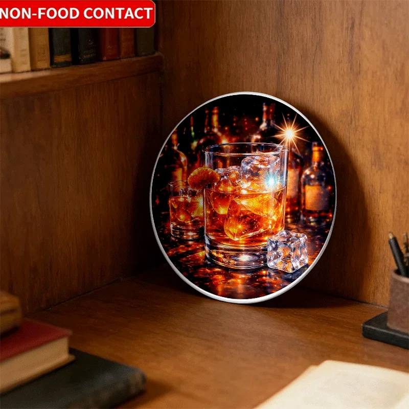 Ceramic Whiskey Pattern Decorative Plate | Non-Food Contact, Elegant Texture, Suitable for Living Room TV Stand, Entryway