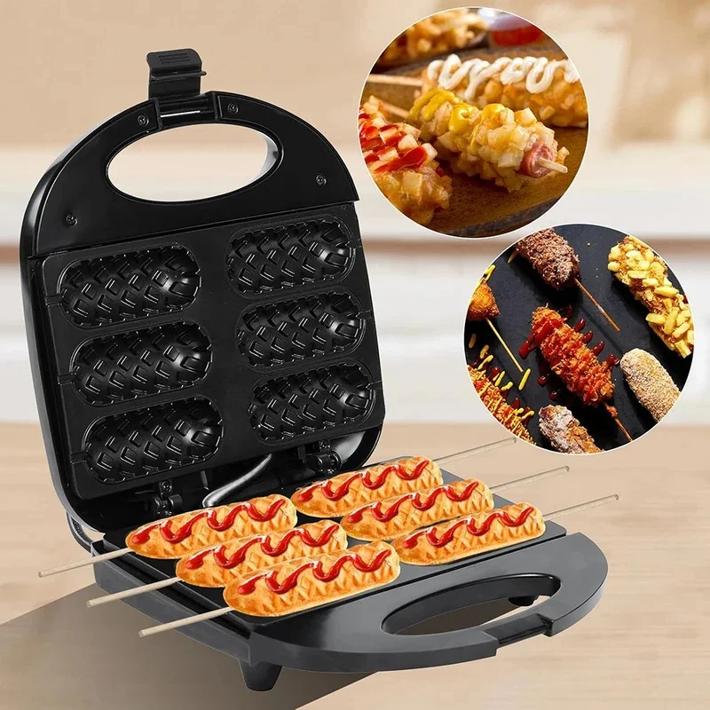 electric-hot-dog-machine-waffle-maker-6-corn-dogs-non-stick-double-sided-heating-sausage-roll-maker-breakfast-for-kid-party-220v