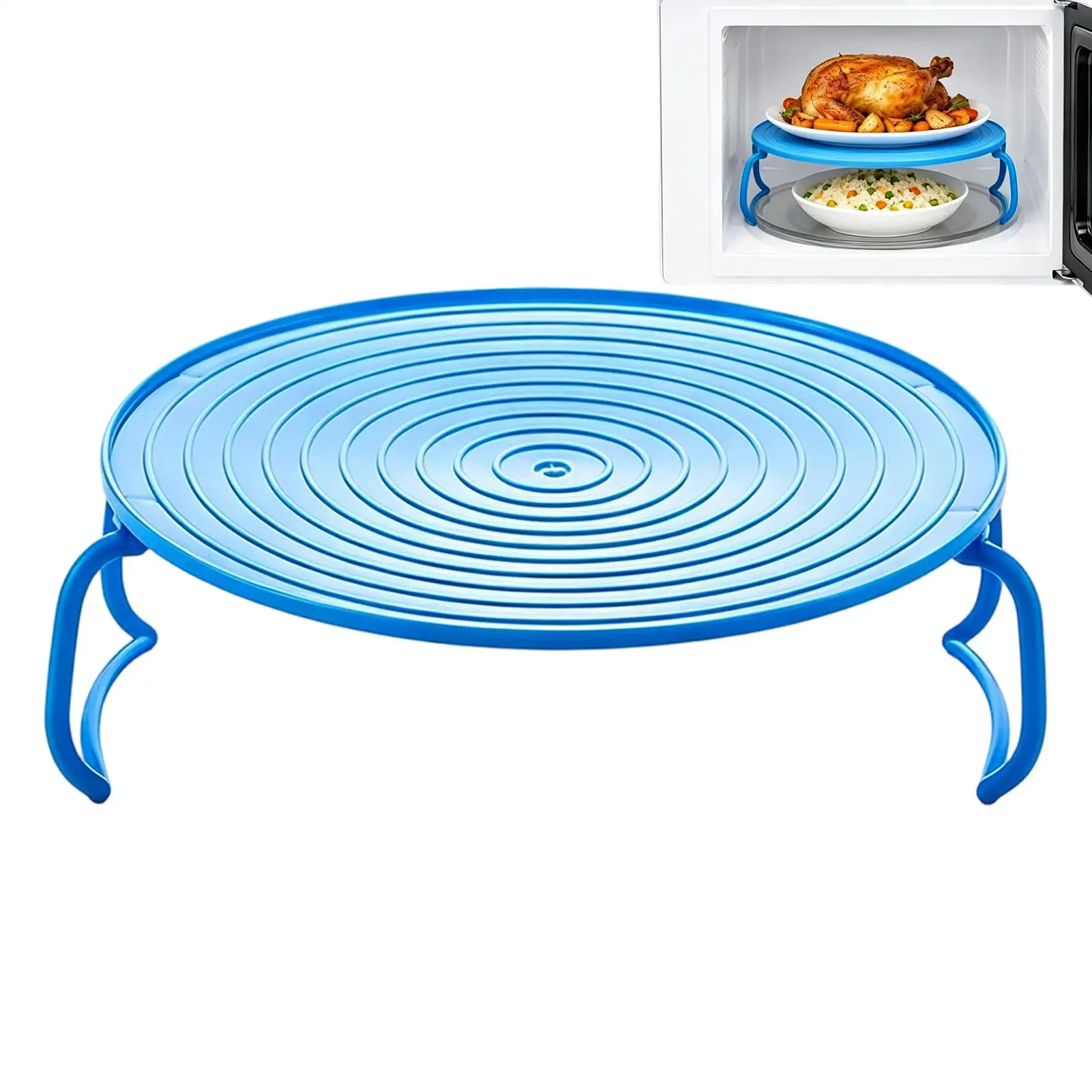 2 Tier Foldable Microwave Plate Stacker, Space Saving Bowl & Plate Stand, Baking Oven Tray for Home Kitchen Dorm Office Use