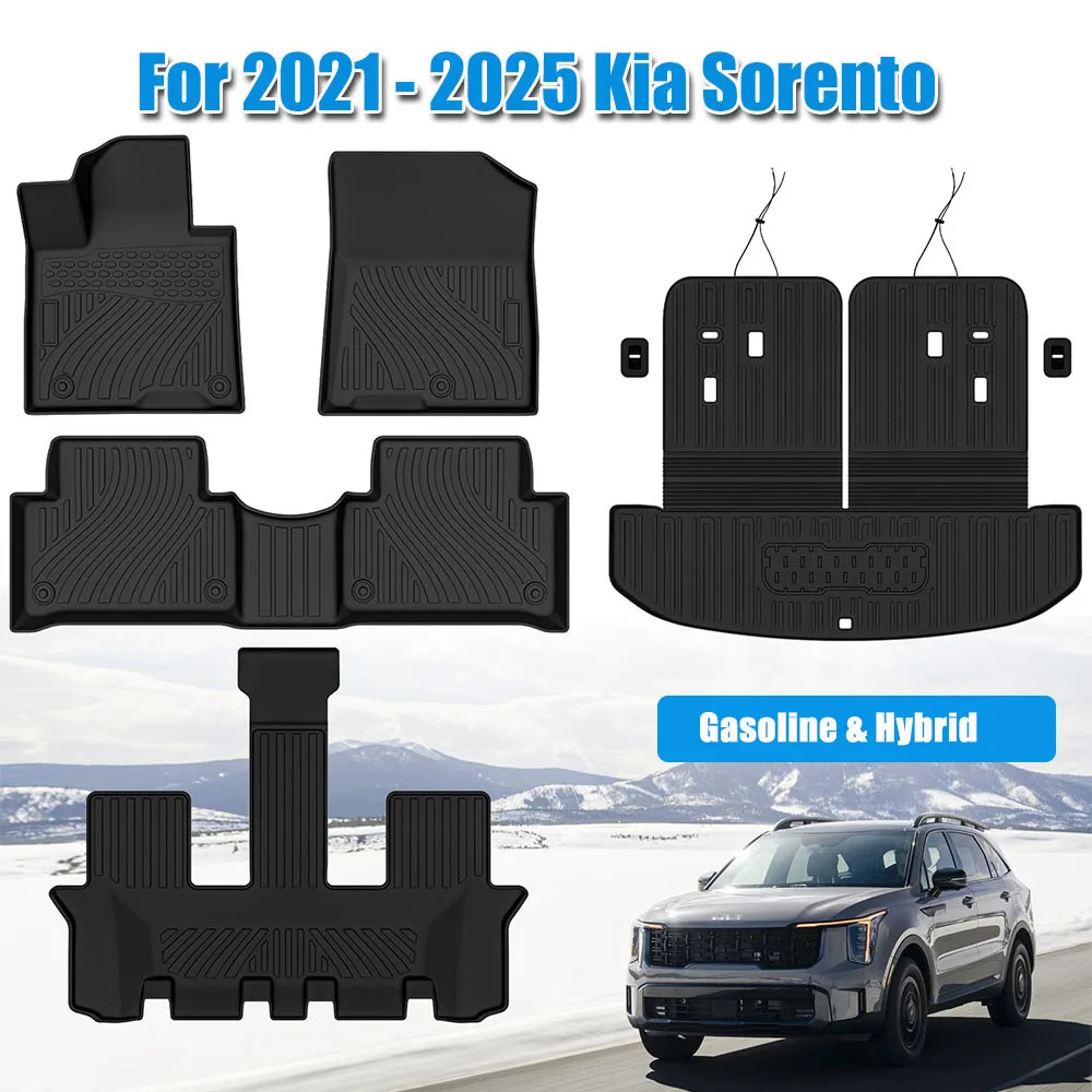 

All Weather Floor Mats Cargo Liner for 2021-2024 2025 Kia Sorento Gas&Hybrid TPE Car Trunk Mat with Backrest Pad