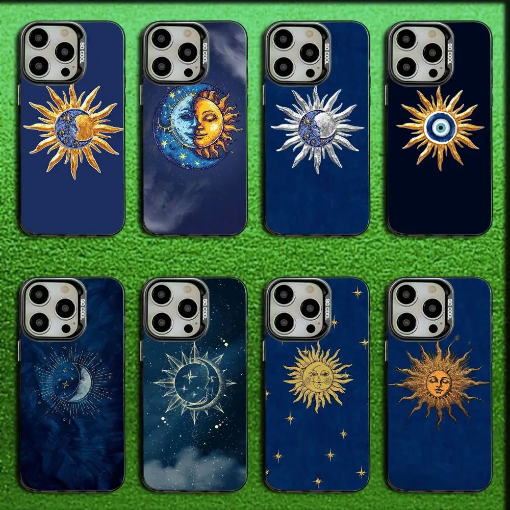 

Чехол для телефона с рисунком Солнца и Луны для iPhone 16,15,14,13,12,11, Mini, Pro, E, SE4, MAX Candy, матовый противоударный черный чехол