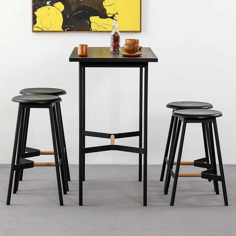 

Modern simple bar chair Solid wood Nordic home bar stool Front desk coffee casual restaurant Wrought iron high chair