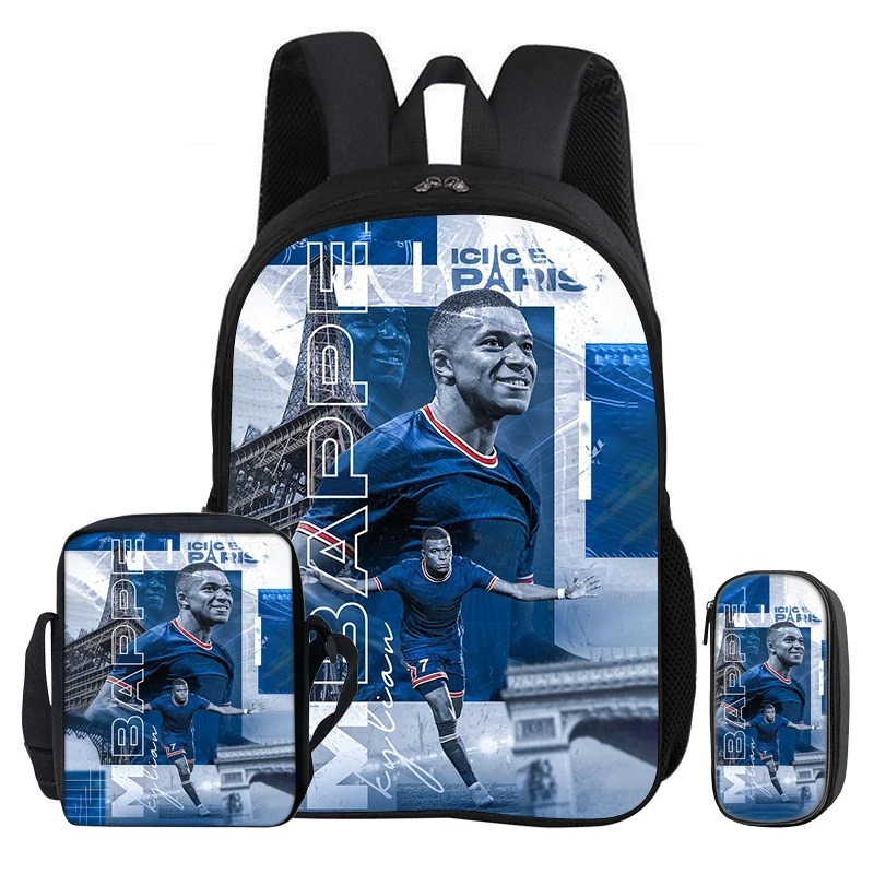 Backpack 3Pcs Set M-Mbappe Bookbag Football Star Shoulder Bag Pencil Bags child Mochila Sports Schoolbag Kids Gift Rucksack