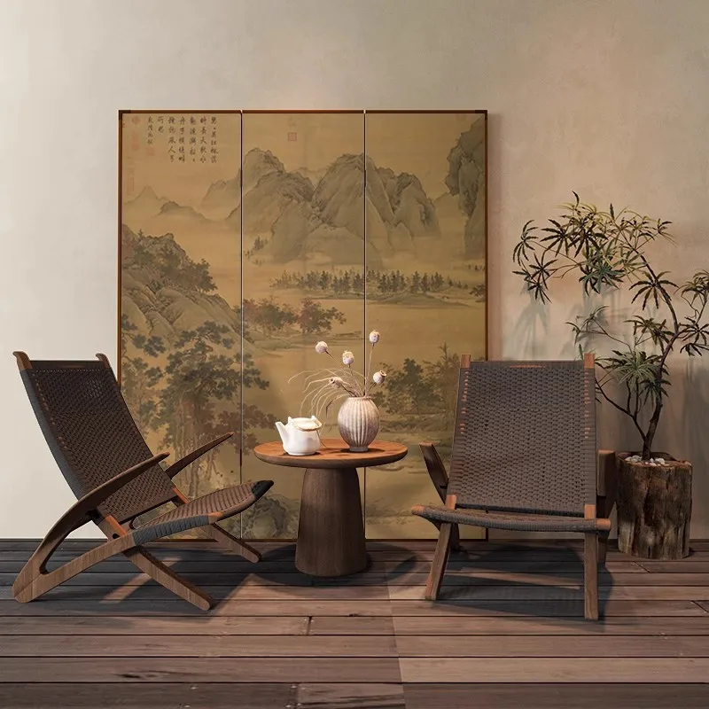 Solid wood folding screen partition Song Dynasty aesthetics living room tea room background wall mobile blocking retro landscape