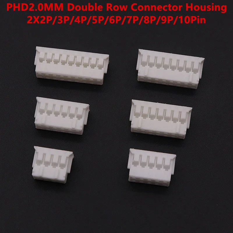 20PCS PHD 2.0mm Double Row Connector Terminal Housing Mixed Pin Counts 2X2P-10P PHD2.0 Set for Electronics And DIY Projects