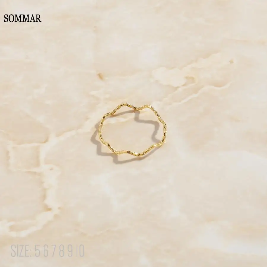 SOMMAR Gorgeous Gold Plated size 5 6 7 8 Maiden Engagement rings Extremely fine linen pattern wave ring men jewelery