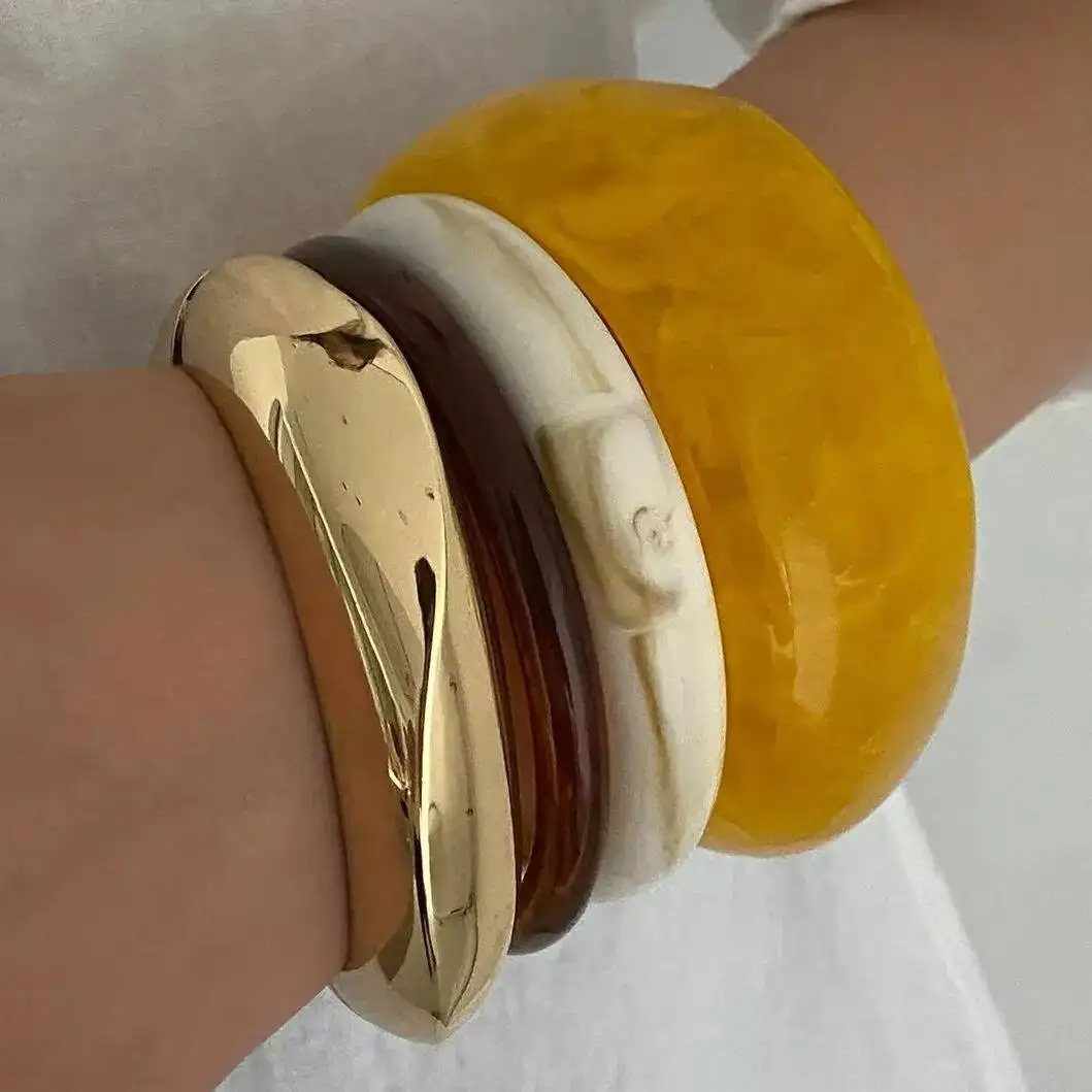

Boho Irregular Thick Resin Wide Bangles for Women Trendy Vintage Geometry Chunky Bracelets Set of 4 Styles Daily Wear Jewelry