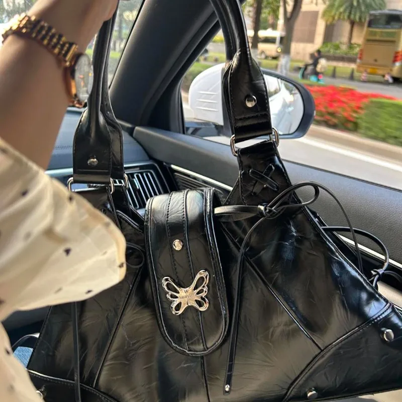 American Sweet and Cool Spice Girl Butterfly Oil Wax Leather Bag Niche Design Advanced Sense Large Capacity Tote Bag Exquisite