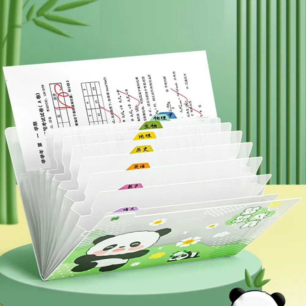 Fashion 5/8/12 Pockets Expanding File Classified Cartoon Panda File Bag PP Large Capacity Document Bag School Office