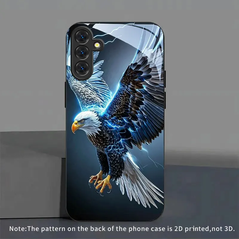 Cool Electric Eagle new glass phone case suitable for Samsung Galaxy S26 S25 S24 S22 S21 S20 FE/Ultra/Plus anti drop back cover
