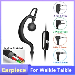 Earpiece Walkie Talkie Nylon Braided Headphone PTT 2-Pin/1-Pin Port Headset For Kenwood Motorola Radio Baofeng Quansheng Radios