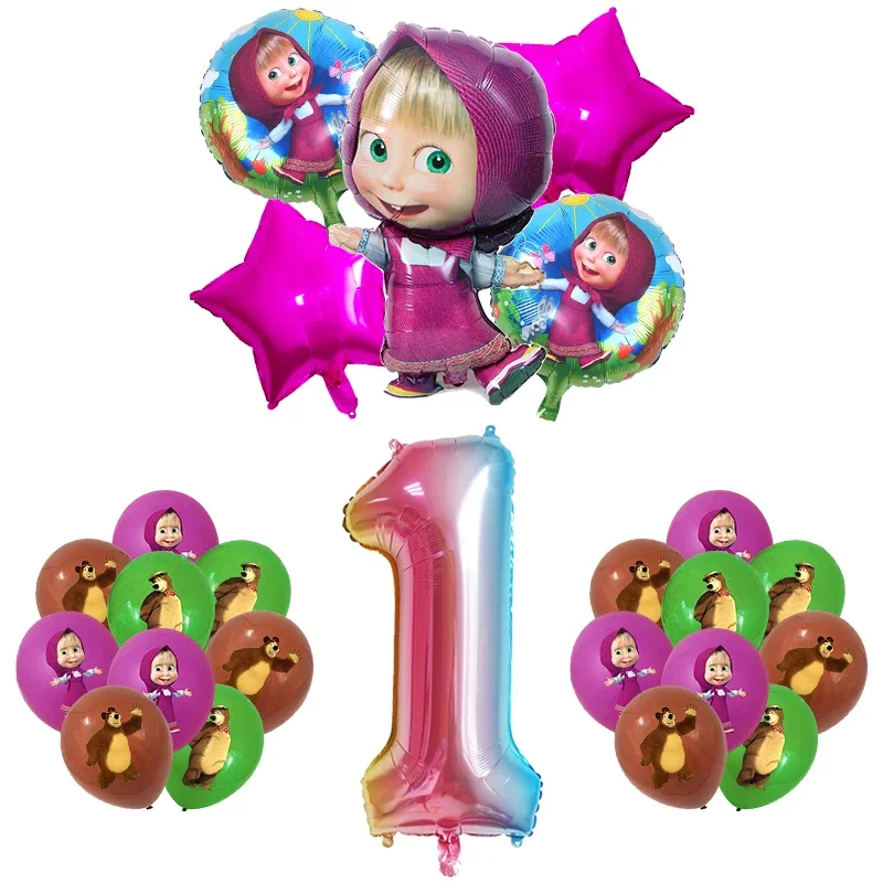 Potdemiel Mashas und Bär Geburtstag Party Dekoration Cartoon Thema Luftballons Kinder Event liefert Einweggeschirr Hintergrund 7