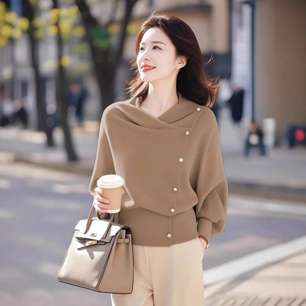 سترات نسائية برقبة دائرية وأكمام طويلة بلوفرات مقسمة سترة غير رسمية أنيقة للسيدات سترة متينة دافئة لخريف وشتاء 2025 #3