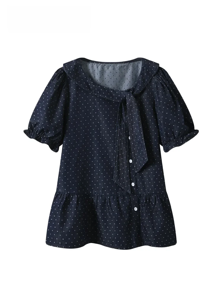 

Summer New plus Size Women's T-shirt Cara CLUB Short Sleeve Vintage Polka Dot Top Fashionable Citywalk Breathable Polyester