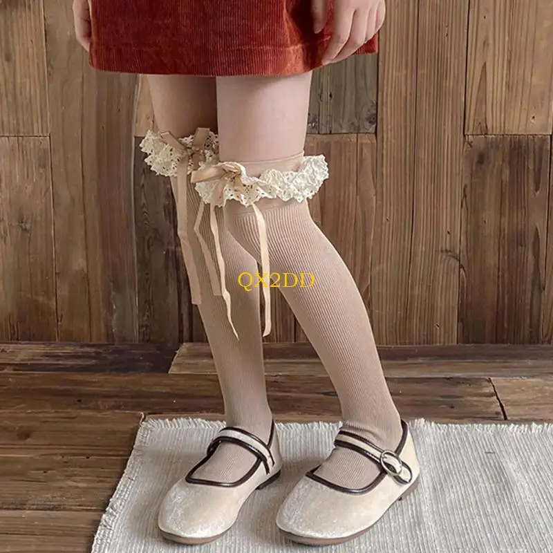 جوارب QX2D العجل للفتيات من 3 إلى 13 سنة ساق طويلة الساق جوارب طفل القوس دافئ #2