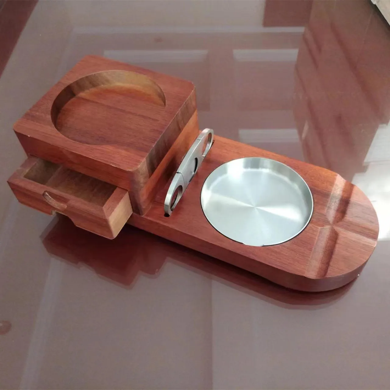 Wooden Cigar Ashtray Beverage Solid Wood Coaster Whiskey Tray Cigar Holder Cigar Box