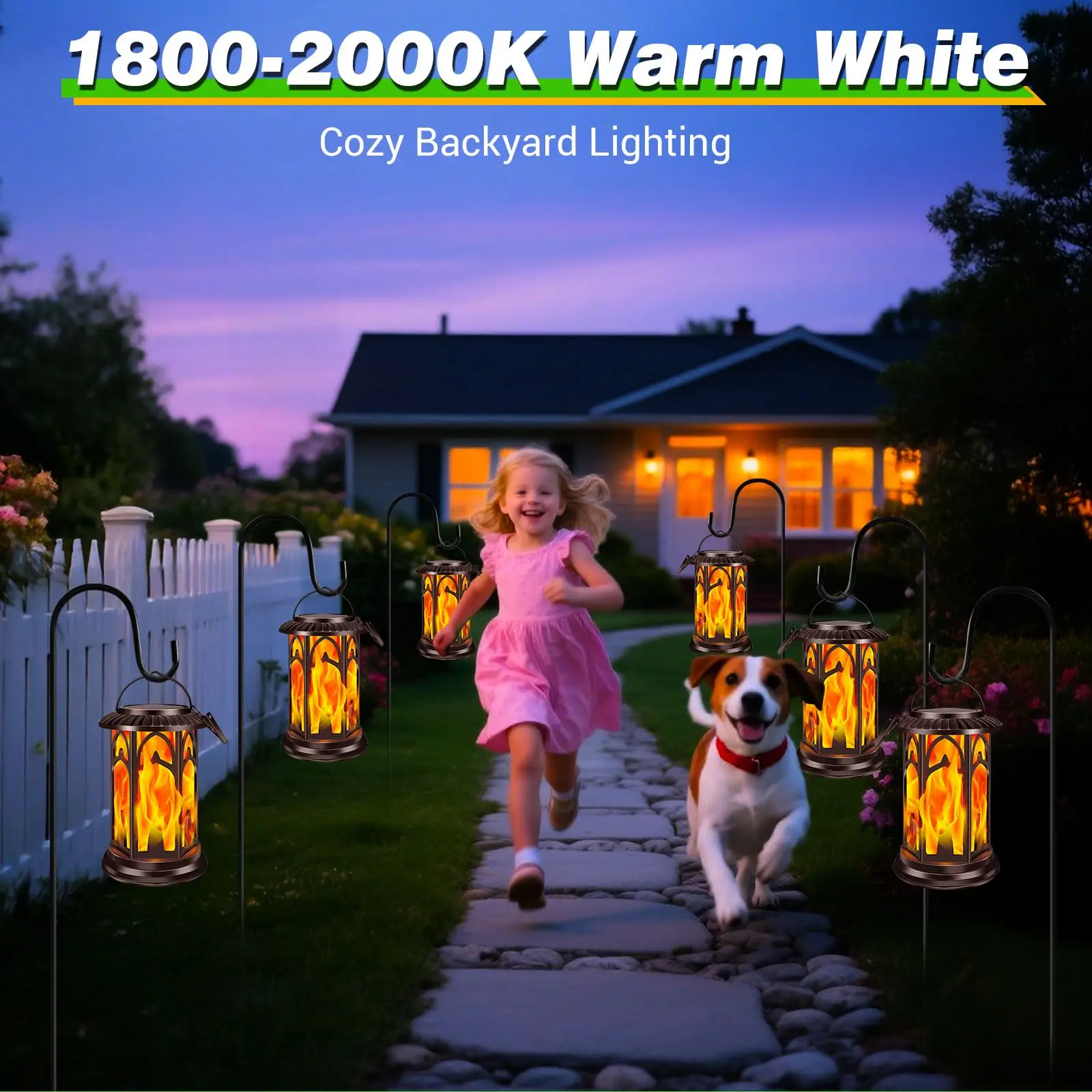 2 Pack Tall Solar Hanging Lanterns, Upgraded Flickering Flame Solar Lantern Lights, Waterproof Outdoor Decorative Lantern, Solar & Battery Powered for Garden Yard, Black
