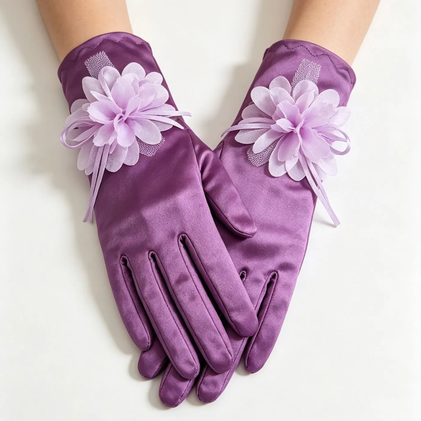 Gloves Women Satin Short Flower Bridal Wedding Toast Etiquette Banquet Party Performance Decorative Multi Color Lightweight Soft