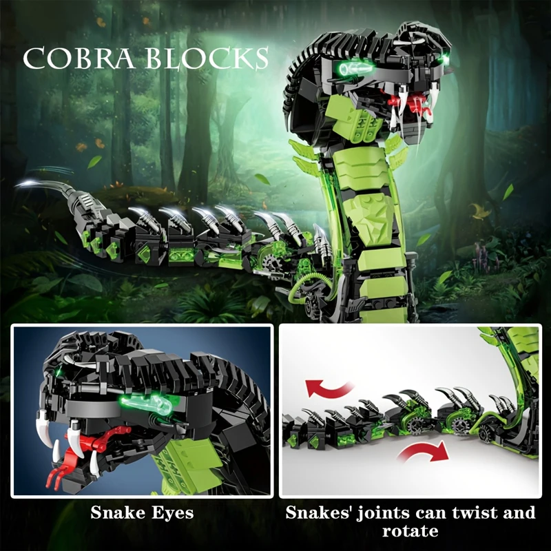 [689個]-メカニカルコブラビルディングブロックモデル、動物モデル、部屋の装飾、ホリデーギフト