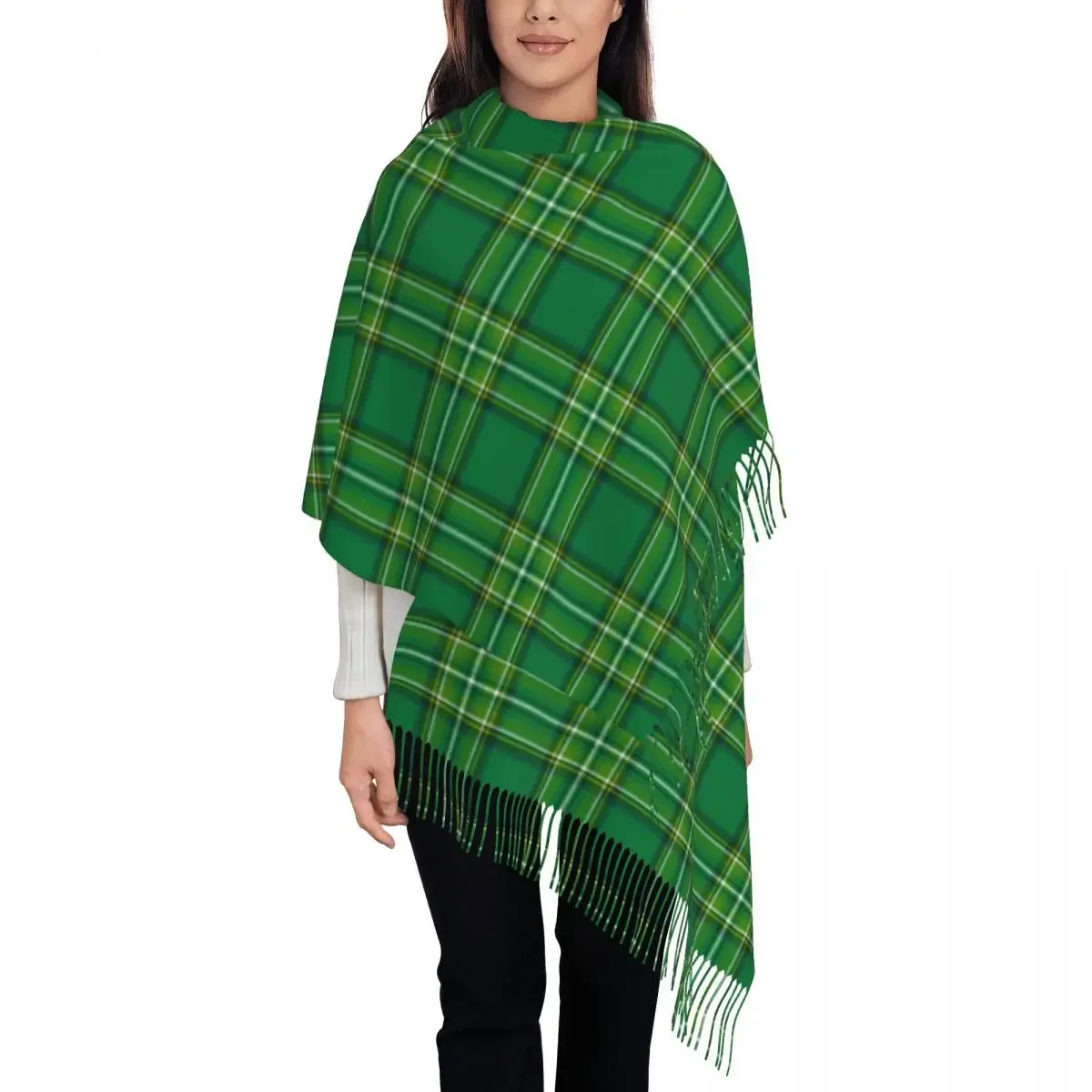 Lucky Green Tartan Shawl Wraps for Women Winter Warm Large Soft Scarf Irish St Patrick's Day Pashminas Shawl Scarves