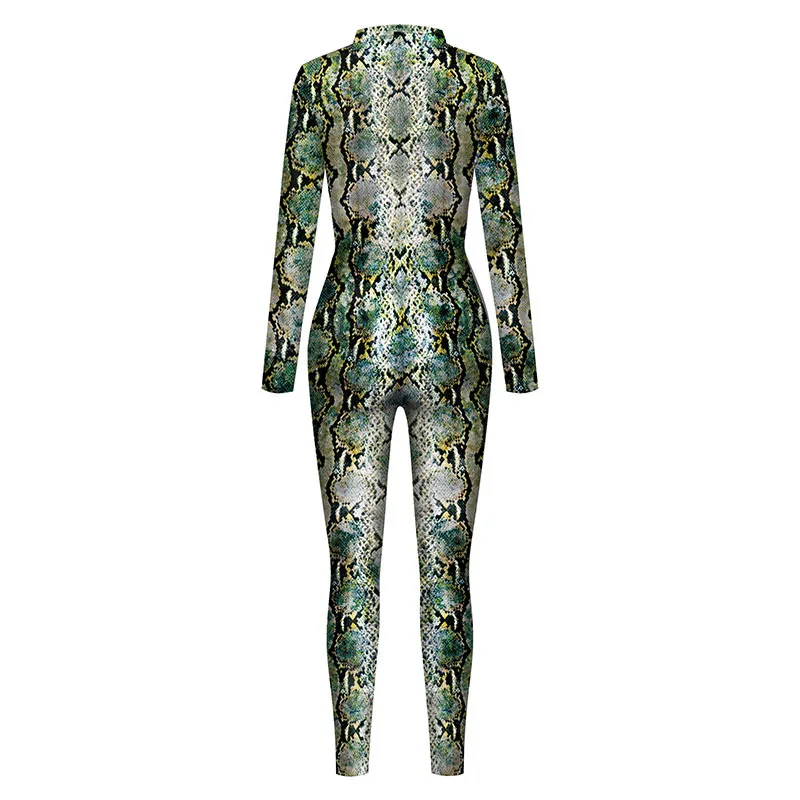 Sexy Snakeskin  Cosplay 3D Jumpsuit Halloween Animal Women Men Green Python Cosplay Costume Zenti Party Bodysuit