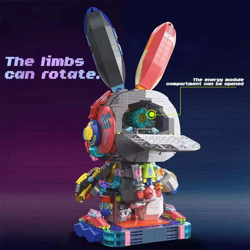 Picture 4: Building Blocks LED Light Up Robot Rabbit Model 1377 pcs Creative DIY Animal Kids Toy Gifts Adults Home Desk Decor Rabbit Bricks