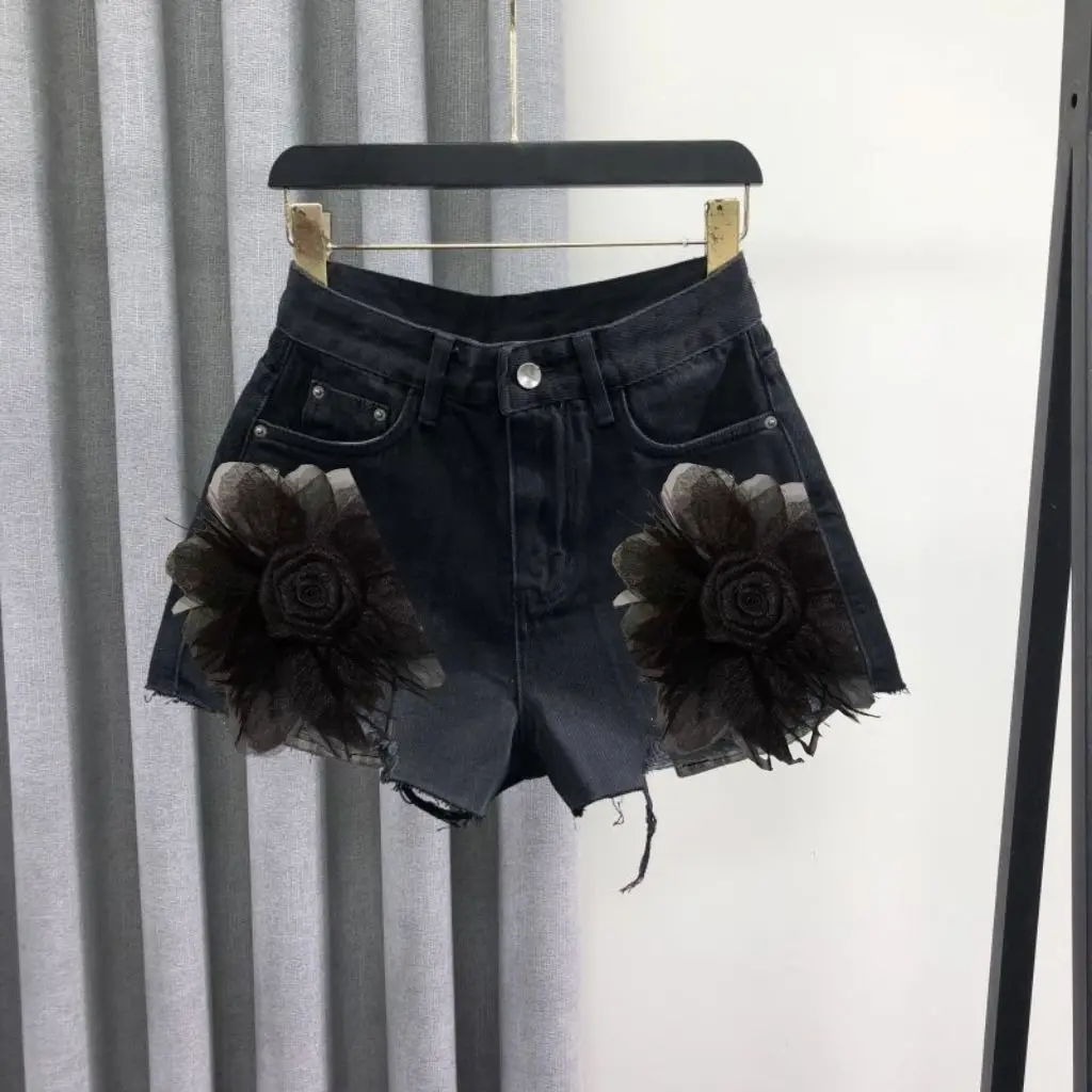 

High Waist Bla Denim ort Pants Women's Summer Faion Youthful A-Line Sexy Girl Wide Leg Hot Pants Trendy Casual Zipper S...