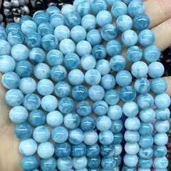 6 8 10 12 MM Natural Stone Larimar Color Chalcedony Round Loose Spacer Beads For Jewelry Making Diy Earrings Bracelet Accessorie